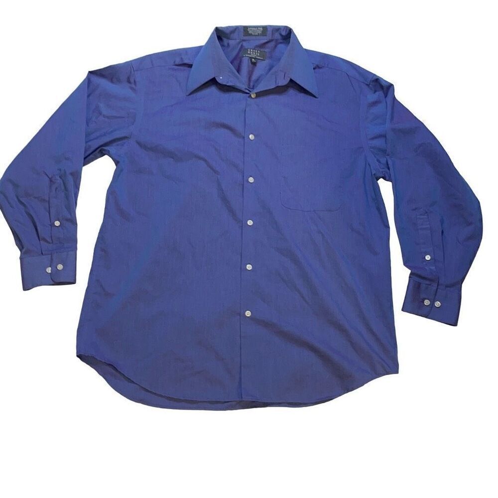 Crazy Horse Men's Blue Pleated Long Sleeve Polo Shirt Size 16